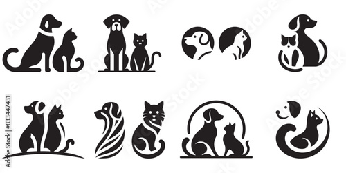 Minimalist dogs and cats vector set. Logo silhouette on white background