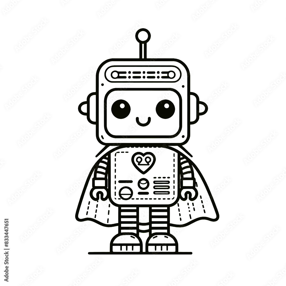 Cartoon of a robot with simple lines for children coloring in book pages. Drawing for vectorization Cartoon of a robot with simple lines for children coloring in book pages. Drawing for vectorization