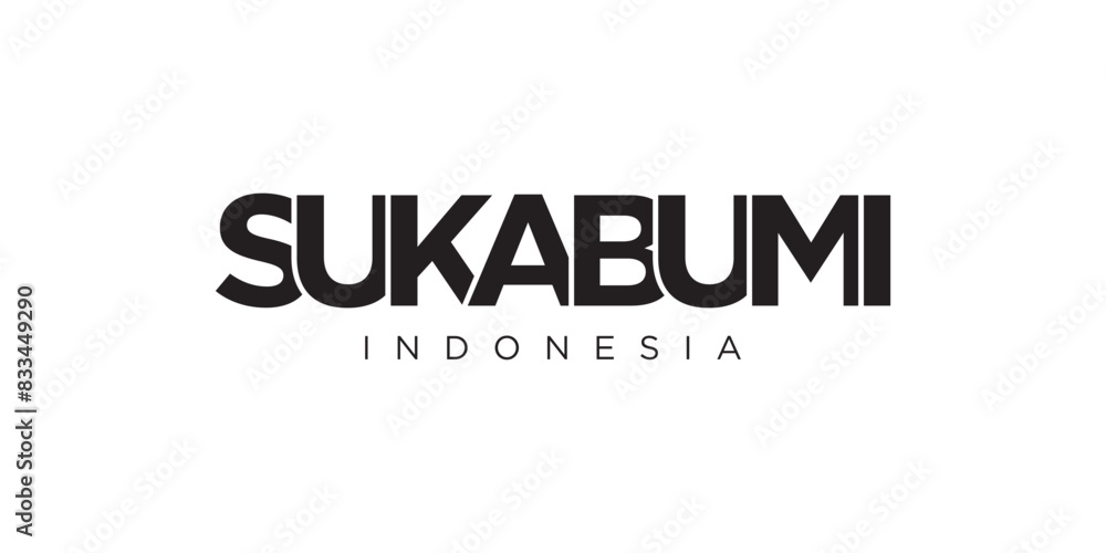 Sukabumi in the Indonesia emblem. The design features a geometric style, vector illustration with bold typography in a modern font. The graphic slogan lettering. Sukabumi in the Indonesia emblem. The design features a geometric style, vector illustration with bold typography in a modern font. The graphic slogan lettering.