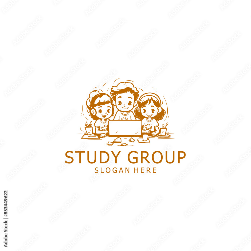 Studying kids logo vector illustration Studying kids logo vector illustration