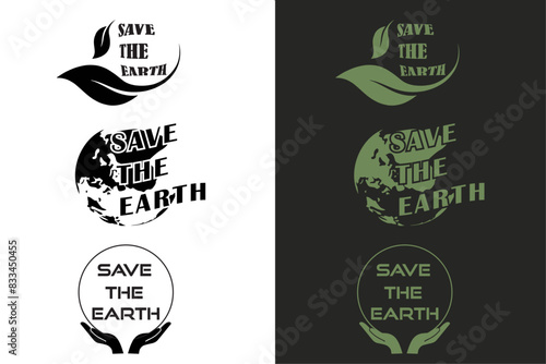 Save the earth lettering round badge minimalistic vector. Earth day and eco-friendly sustainable concept. Climate change activist printable products. 