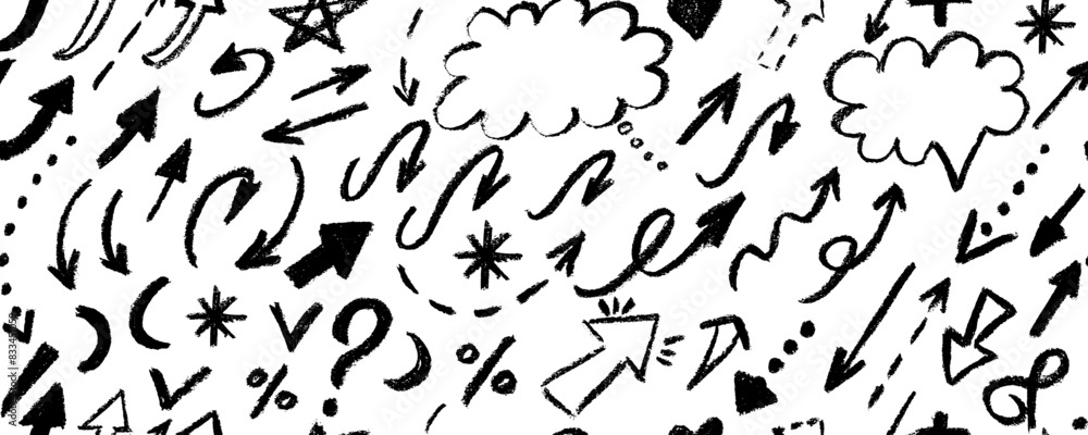 Seamless pattern various doodle grunge shapes . Brush drawn bold curly lines, arrows, forms, arches, squiggles and waves, brush strokes and doodle objects. Seamless pattern various doodle grunge shapes . Brush drawn bold curly lines, arrows, forms, arches, squiggles and waves, brush strokes and doodle objects.