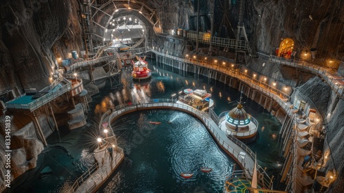 July 16, 2021. Interior of the Turda Salt Mine in the city of Turda, Transylvania, Romania. View to the Mina Rudolf and the amusement park.  photo