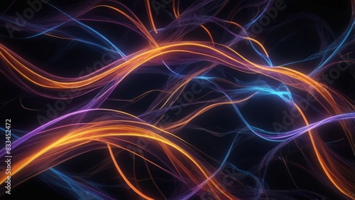 Flashing orange blue and purple neon lights on dark background