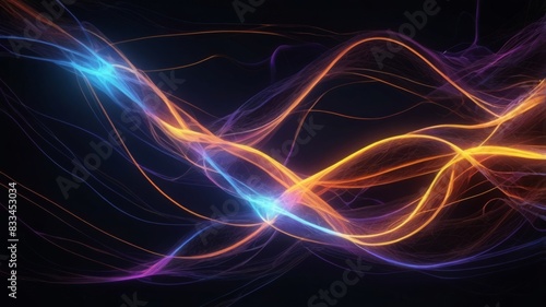 abstract background of orange  blue and purple neon lights on dark background