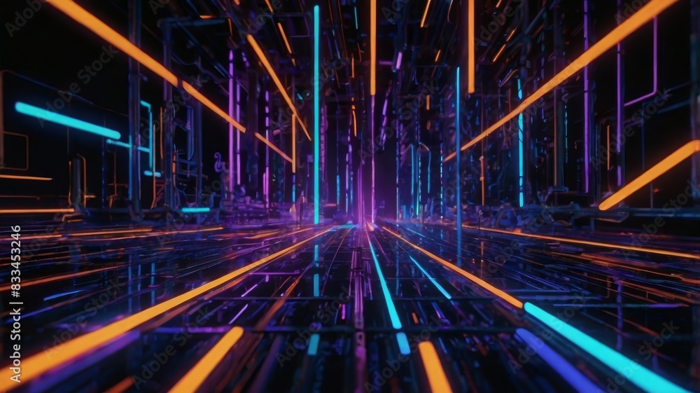 Flashing orange blue and purple neon lights on dark background Flashing orange blue and purple neon lights on dark background