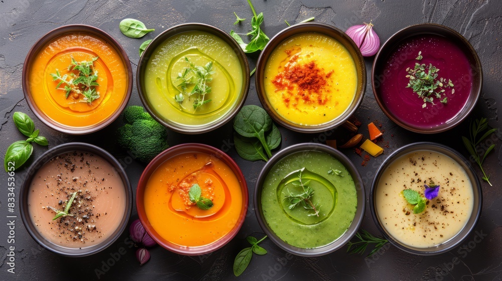 Colored vegetable cream soups Colored vegetable cream soups