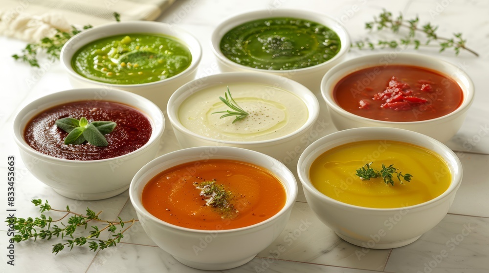 Colored vegetable cream soups Colored vegetable cream soups
