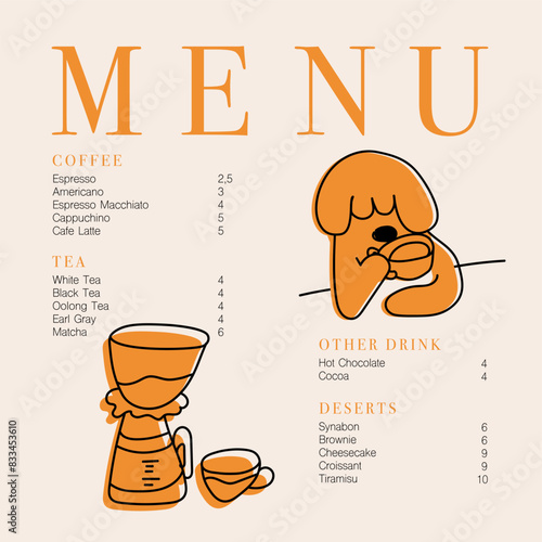 Cafe brochure vector, coffee shop menu design. Restaurant menu design.Hand-drawn coffee beans, coffee machine, cup, coffee to go, bakery and desserts vector illustration. 