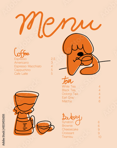 Cafe brochure vector, coffee shop menu design. Restaurant menu design.Hand-drawn coffee beans, coffee machine, cup, coffee to go, bakery and desserts vector illustration. 