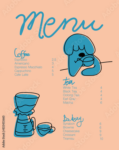 Cafe brochure vector, coffee shop menu design. Restaurant menu design.Hand-drawn coffee beans, coffee machine, cup, coffee to go, bakery and desserts vector illustration. 