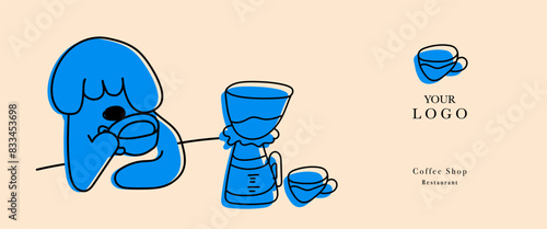 Hand drawn illustration of Bakery and Coffee. Icons. Abstract geometric line background. Gold luxury. Illustration for cover design, food package, menu, background, café wall, coffee shop, web banner.