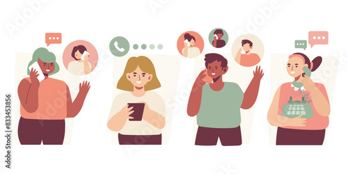 Cute cartoon modern characters calling