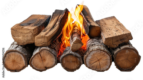 BURNING FIRE LOGS isolated cut out on .PNG transparent background photo