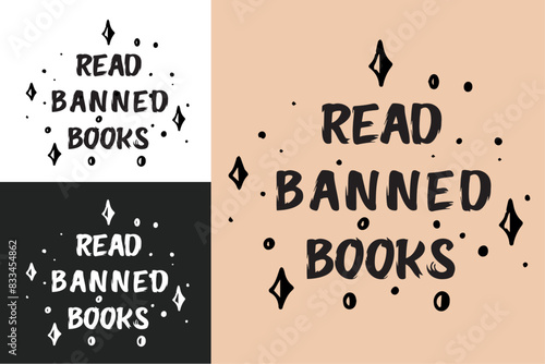 Read banned books lettering for t-shirt design and print vector. Text about banned books. Dark academia and book lovers aesthetic illustration.