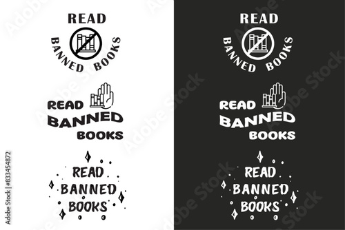 Read banned books lettering for t-shirt design and print vector set. Text about banned books. Dark academia and book lovers aesthetic illustration.