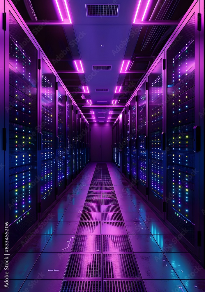 Server room with purple neon lights Server room with purple neon lights