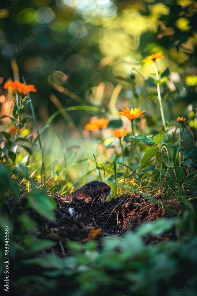 close-up of a mole burrowing. Selective focus