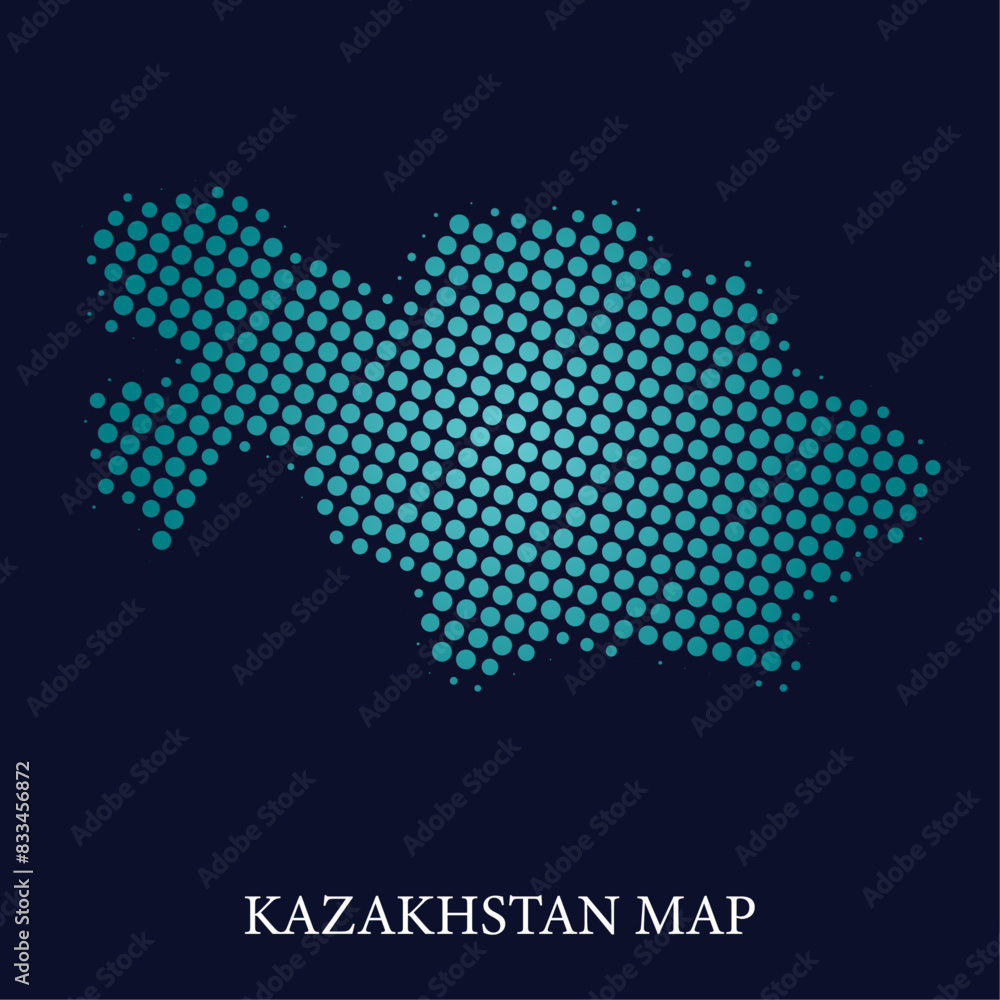 Modern halftone dot effect on dark background with map of Kazakhstan