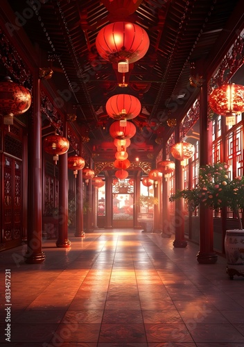 Wallpaper Mural A Long Corridor with Red Lanterns Torontodigital.ca