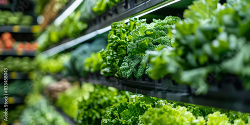 Fresh green lettuce growing in a modern vertical farm, showcasing innovative agricultural technology and sustainable food production
 photo