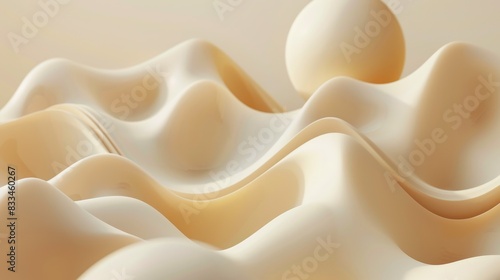 A cream-colored, smooth, liquid surface with a single sphere floating above it. AIG51A. photo