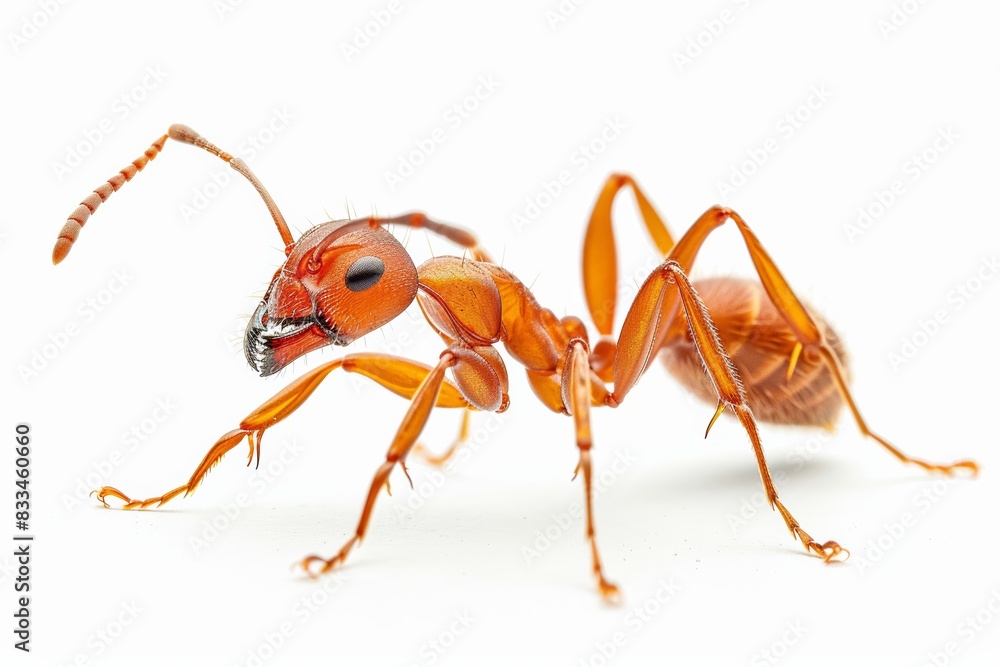 Macro Shot of Red Imported Fire Ant Closeup, Detailed Insect with Vibrant Colors, Isolated on White Background Macro Shot of Red Imported Fire Ant Closeup, Detailed Insect with Vibrant Colors, Isolated on White Background