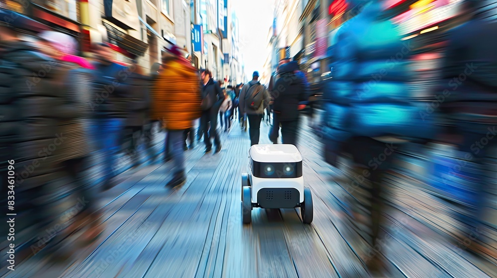 Obraz premium Tiny Robot Cruise in Urban Chaos