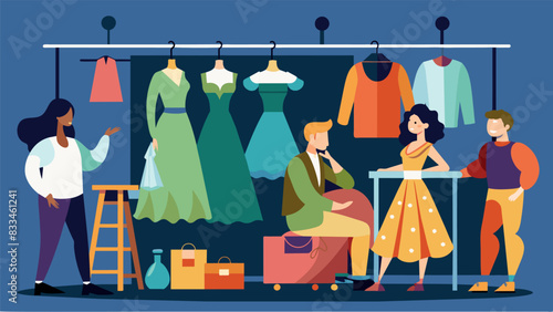 Backstage costumes hang on racks and makeup stations are bustling with activity as the cast prepares for opening night.. Vector illustration