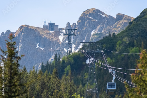 The famous cable car to Kasprowy Wierch (Tatra Mountains). View from the route to Kasprowy Wierch.