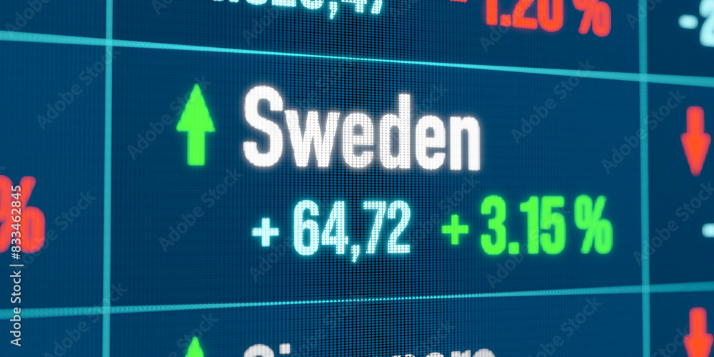Sweden rising stock market. Growth, positive trend, bull market, stock market rally, financial markets, success, business.