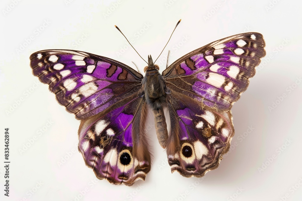 Obraz premium Macro Shot of Purple Emperor Butterfly Closeup, Detailed Insect with Vibrant Colors, Isolated on White Background