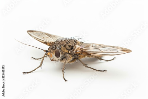 Detailed Photograph of a Drain Fly on an Isolated Background photo