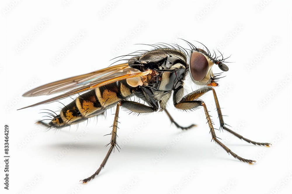 Macro Shot of a Robber Fly: Detailed Close-Up on White Background Macro Shot of a Robber Fly: Detailed Close-Up on White Background