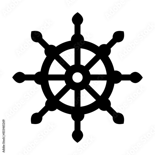 Trendy solid icon of buddhist wheel 