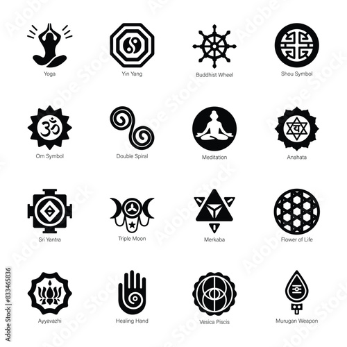 Collection of Spirituality and Inner Peace Solid Icons 


