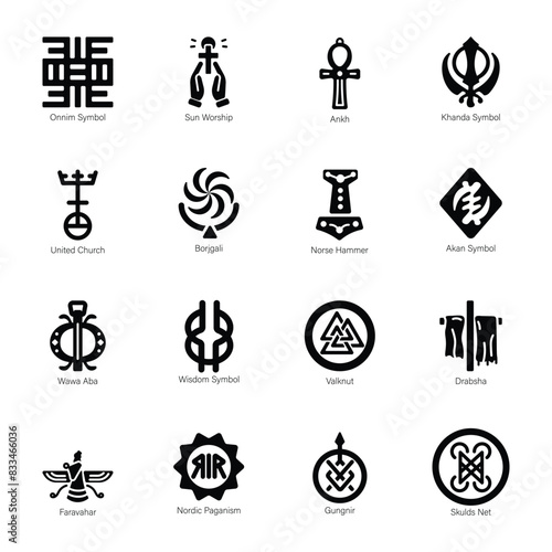 Set of Spiritual Adinkra Signs Solid Icons 

