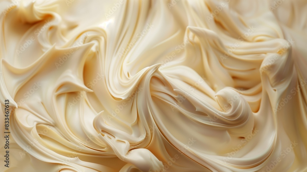 Close up of cream, beige colored swirling in the air. Close up of cream, beige colored swirling in the air.