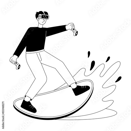 Get this glyph illustration of surfing simulator 