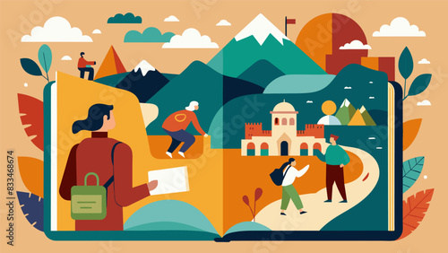 In between the sketches of breathtaking landscapes and bustling cities the journal also features drawings of the people the traveler has met along the. Vector illustration