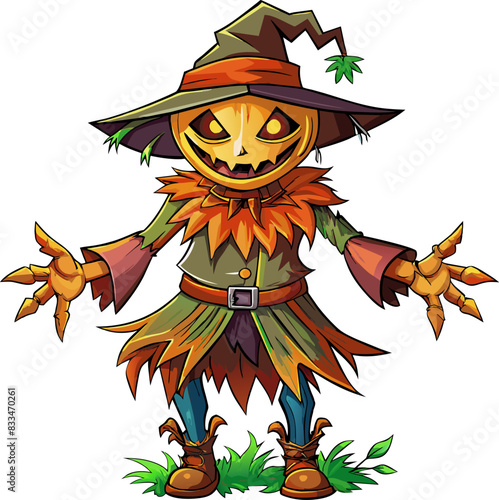  Halloween Scarecrow with Hat, isolated on transparent background.

