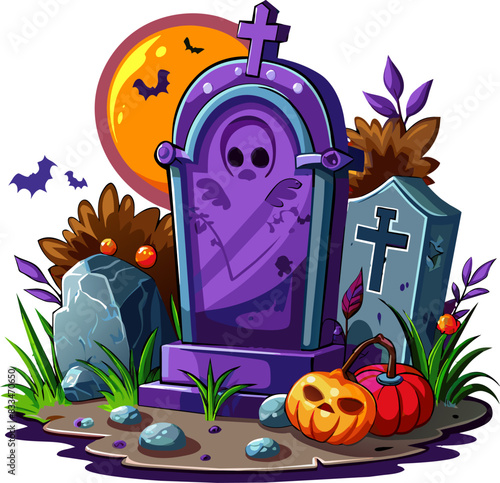 Halloween Spooky Cartoon Tombstone, isolated on transparent background.

