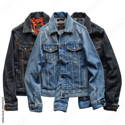 [Transparent Background PNG]Three blue denim jackets with different shades © Adobe Contributor
