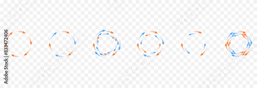 Vector set of arrows png. Heat and cold arrows png. Heat and cold flow. Red and blue arrows on an isolated transparent background.