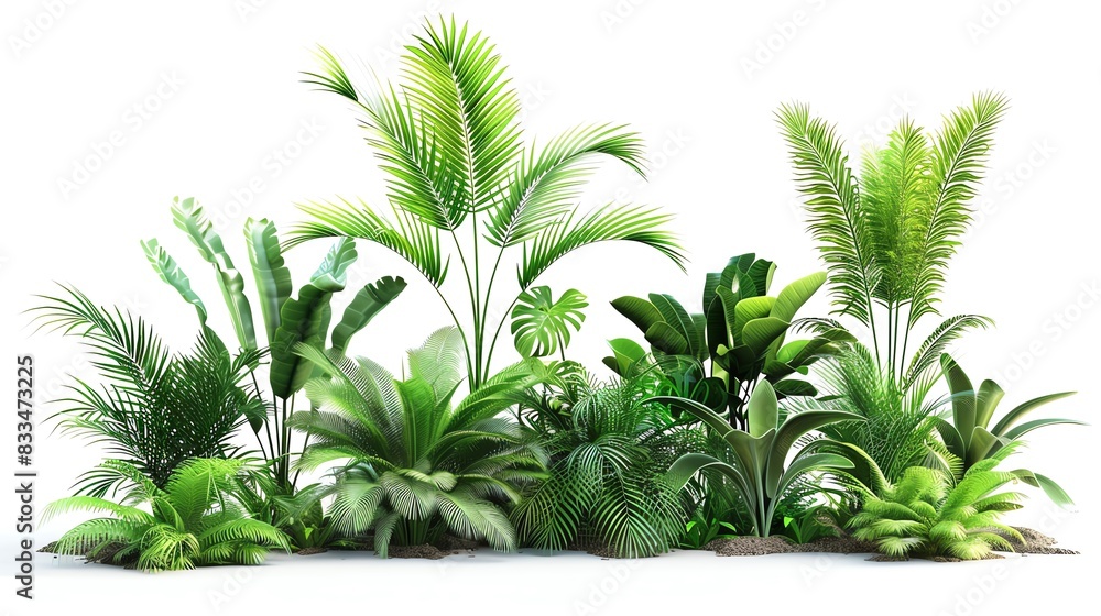 Lush variety of tropical plants with vibrant green foliage, perfect for nature-themed projects and design elements. Lush variety of tropical plants with vibrant green foliage, perfect for nature-themed projects and design elements.