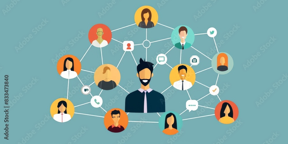 A group of people are connected by lines A group of people are connected by lines