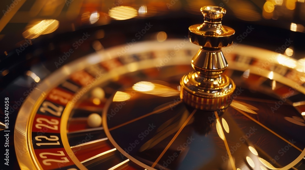 Close-up of a roulette wheel with luxurious black and gold effects, capturing the glamour of casino gaming. Perfect for themes of elegance and high-stakes gambling Close-up of a roulette wheel with luxurious black and gold effects, capturing the glamour of casino gaming. Perfect for themes of elegance and high-stakes gambling
