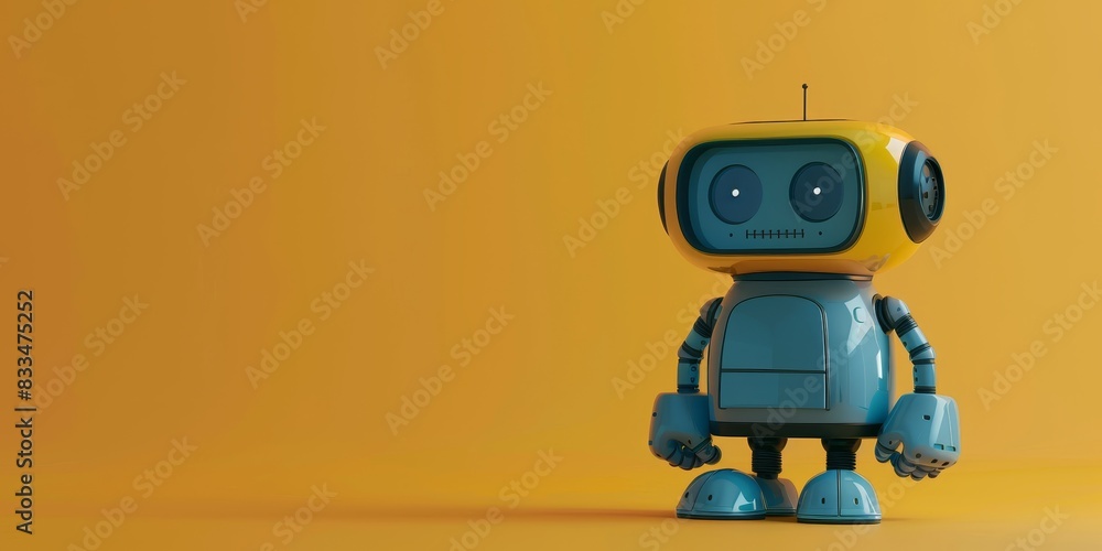 Cute blue and yellow robot on yellow background Cute blue and yellow robot on yellow background