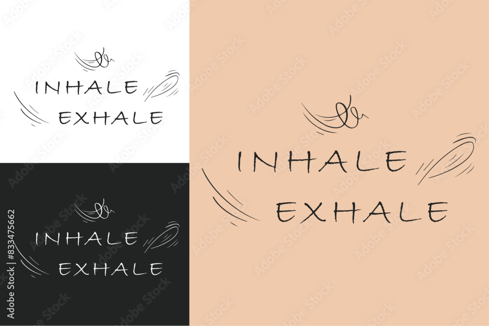 Inhale exhale aesthetic illustration lettering. Mental health mindfulness. Groovy retro wavy.  Just breathe calming anxiety quotes for shirt design and print vector file