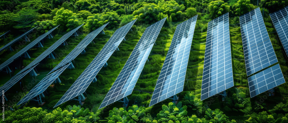Solar Panels in a Lush Green Field Solar Panels in a Lush Green Field